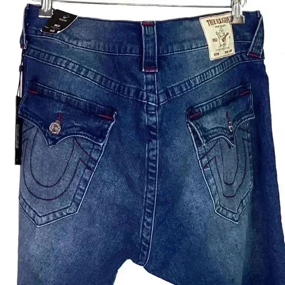 True Religion Rocco Men 38 Relaxed Skinny Jeans Blue Stretch Flap Pockets NEW